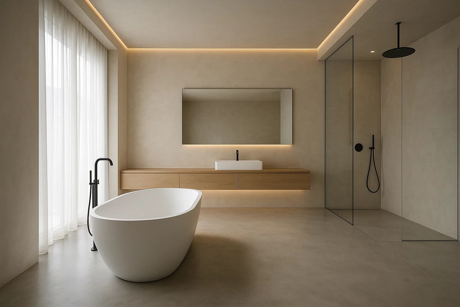 Desain Kamar Mandi dengan Bathtub Terpisah