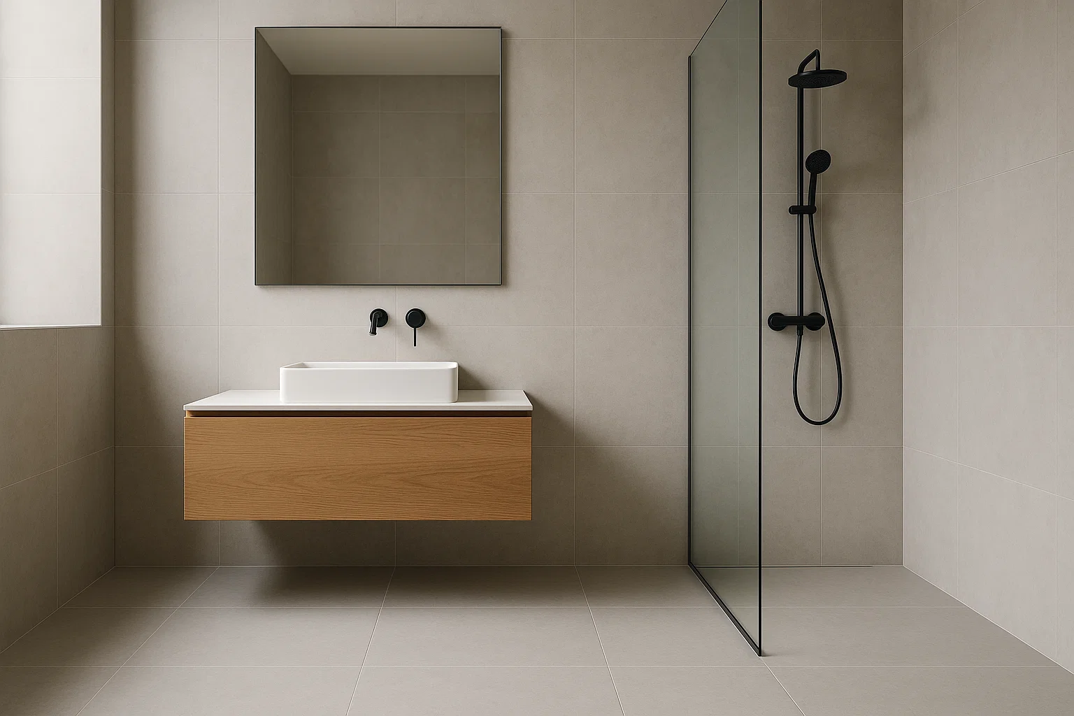 Desain Kamar Mandi dengan Lantai Keramik Polos