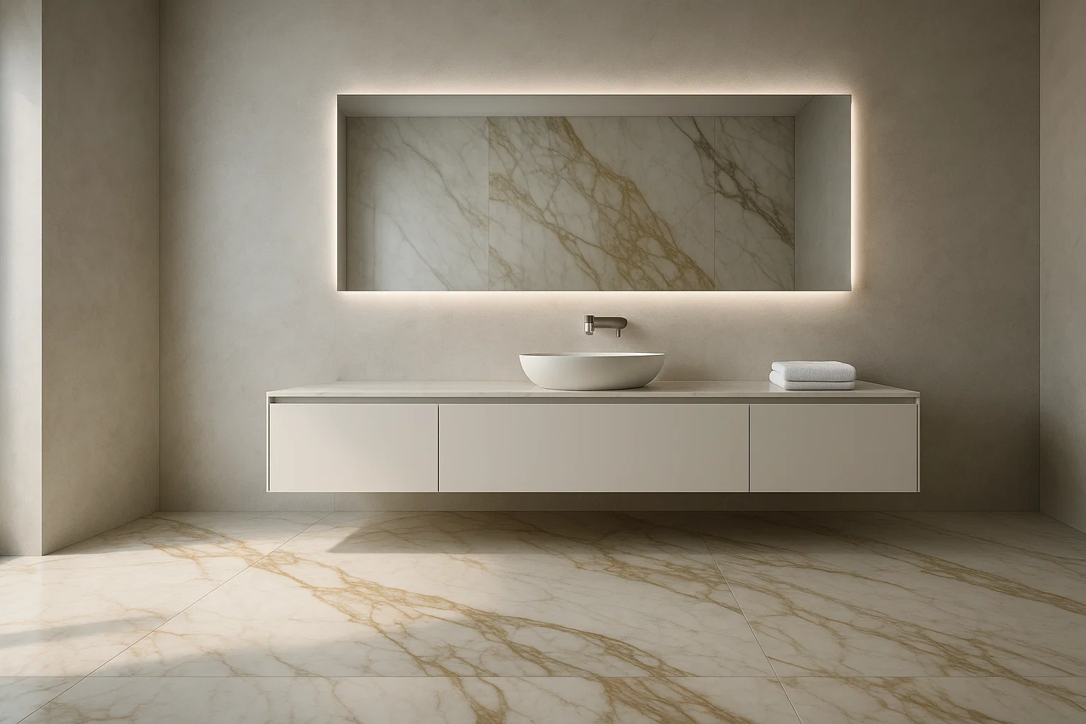 Kamar Mandi Minimalis dengan Aksen Marmer