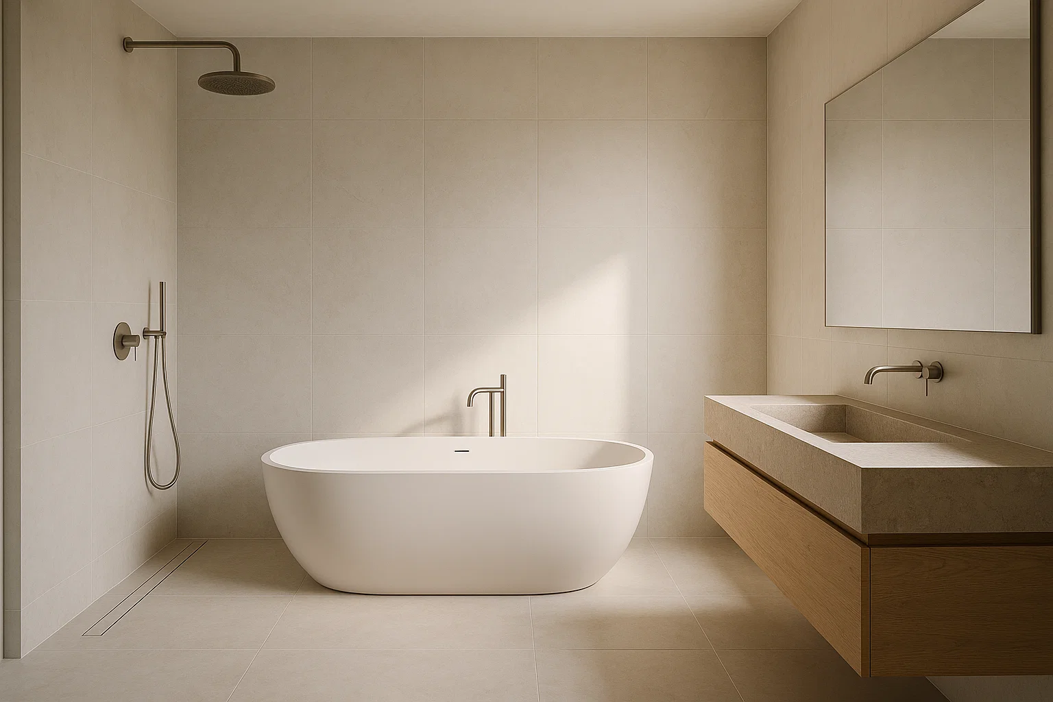 Kamar Mandi Minimalis dengan Warna Netral