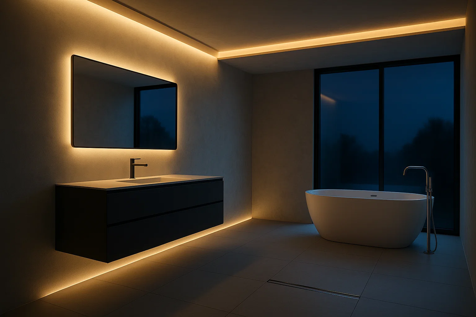 Kamar Mandi Minmalis Modern dengan Pencahayaan LED untuk Kesan Modern