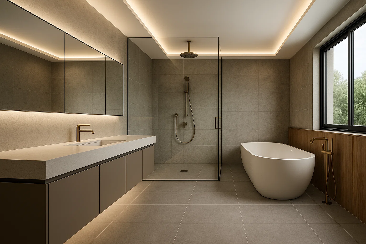 Kamar Mandi dengan Furnitur Simpel dan Fungsional