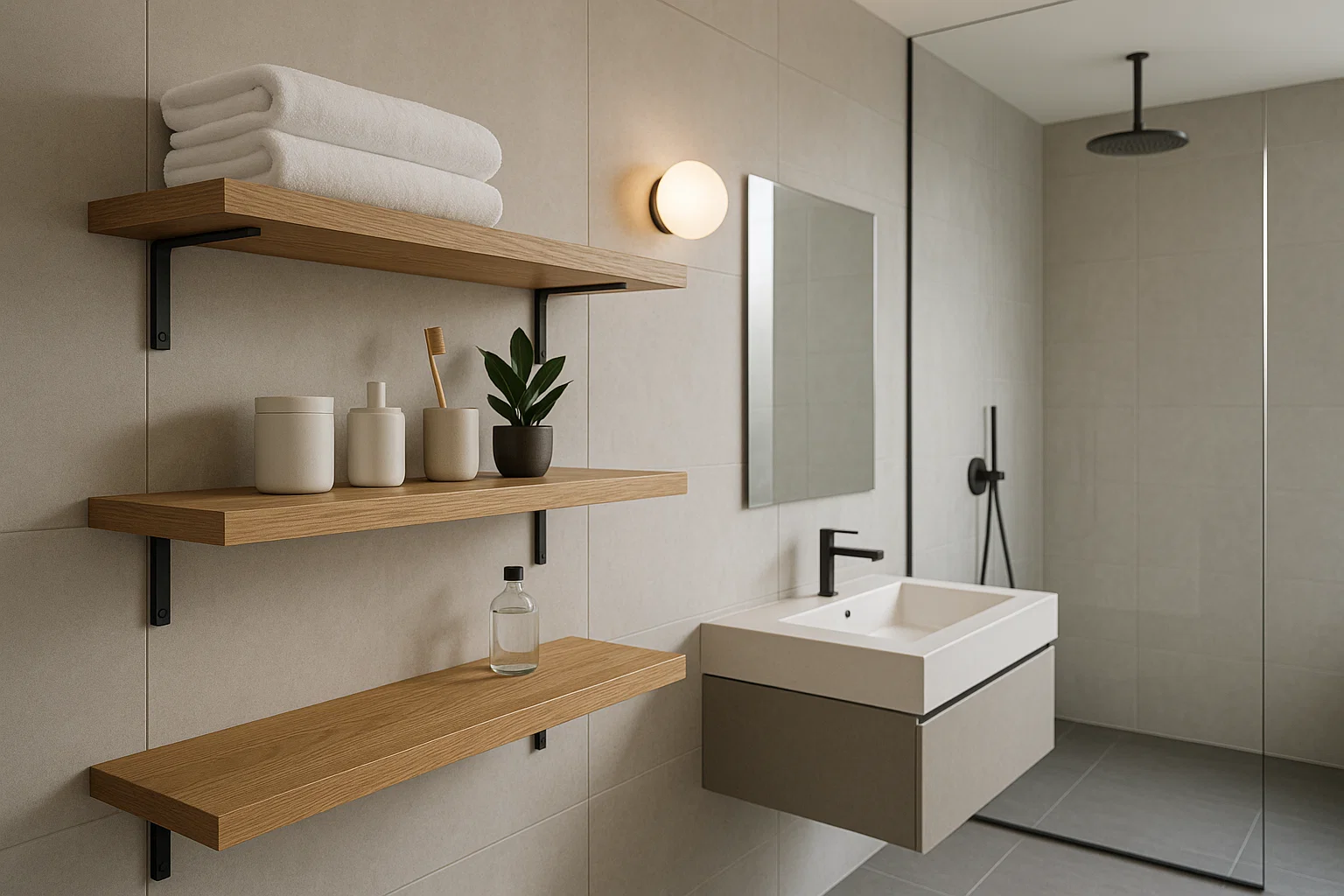 Kamar Mandi dengan Rak Terbuka